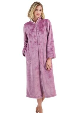 Charter Club Women's Long Snowflake Embossed Zip Size S Front Robe - NWT